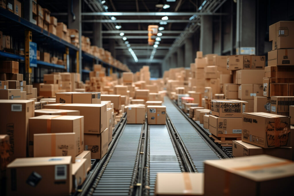 cardboard boxes conveyor belt warehouse